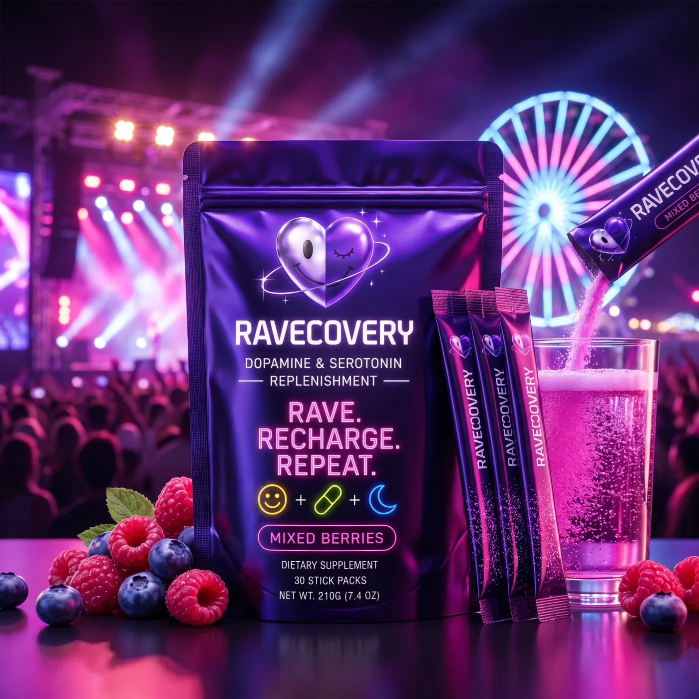 Ravecovery Mixed Berries — 30 stick packs, dopamine & serotonin replenishment