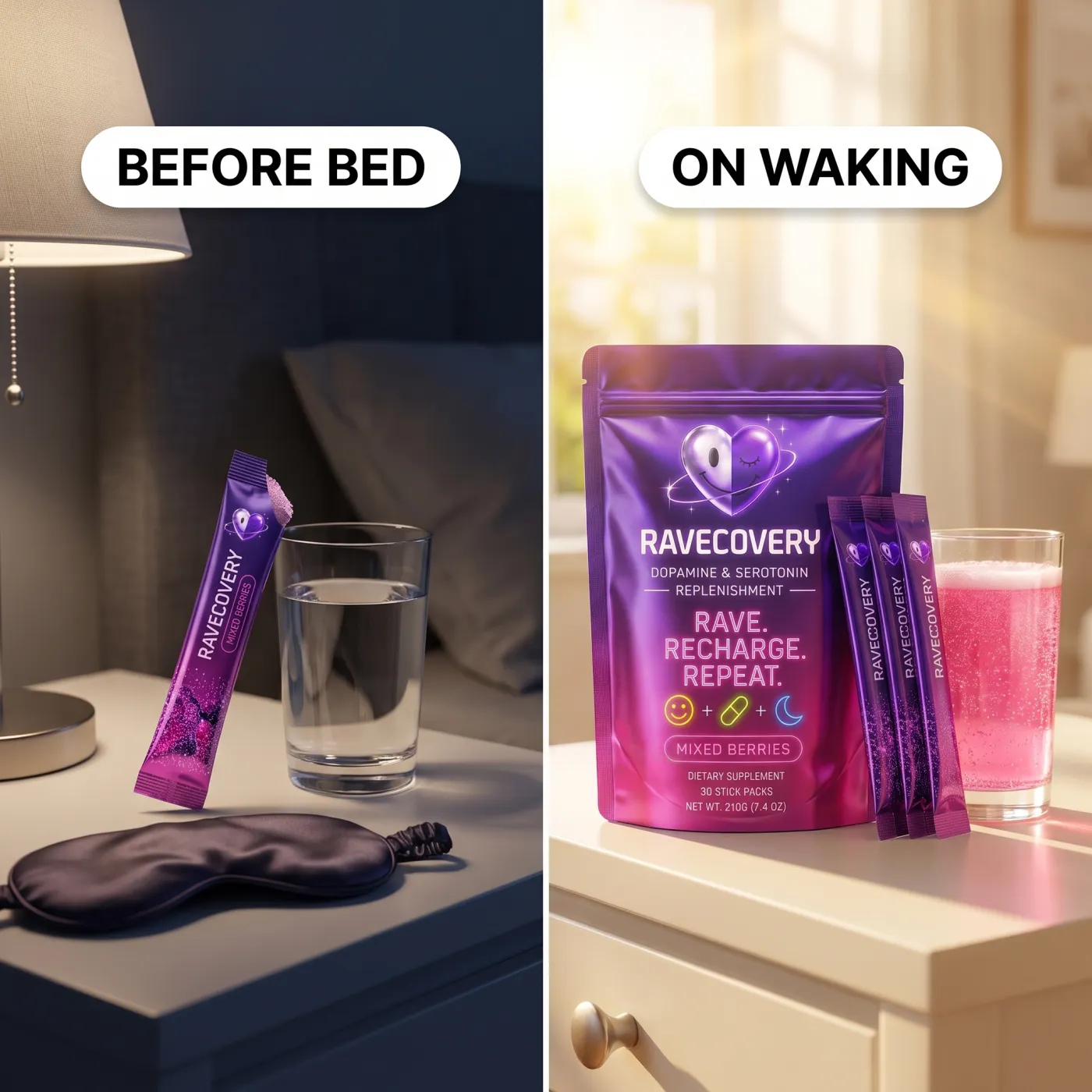 Ravecovery protocol — one stick before bed, one on waking